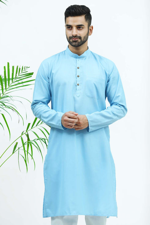 Veshbhoshaa Bluesaanchi Men'S Sky Blue Matka Silk Kurta Set