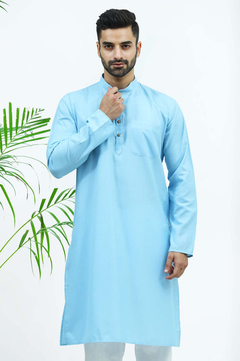 Veshbhoshaa Bluesaanchi Men'S Sky Blue Matka Silk Kurta Set