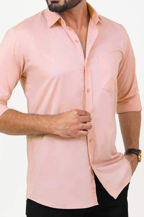 Veshbhoshaa Bluebird Men'S Light Peach Cotton Lycra Formal Shirt