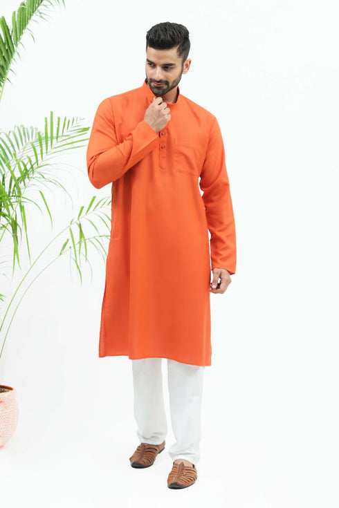 Veshbhoshaa Bluesaanchi Men'S Rust Red Matka Silk Kurta Set