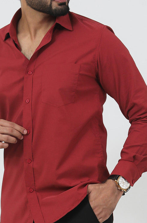 Veshbhoshaa Bluebird Men'S Maroon Polycotton Formal Shirt