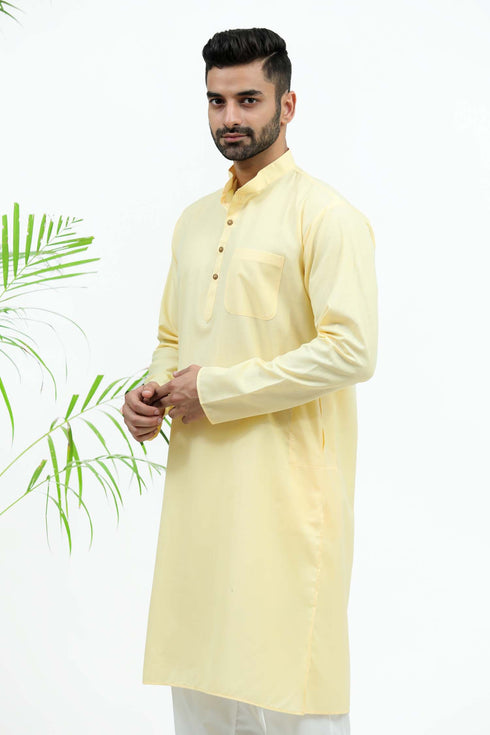 Veshbhoshaa Bluesaanchi Men'S Lemon Yellow Matka Silk Kurta Set