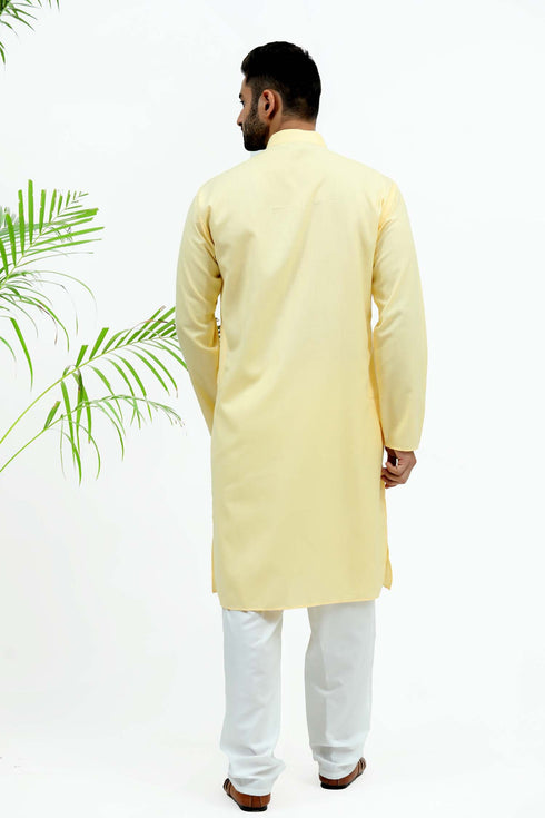 Veshbhoshaa Bluesaanchi Men'S Lemon Yellow Matka Silk Kurta Set