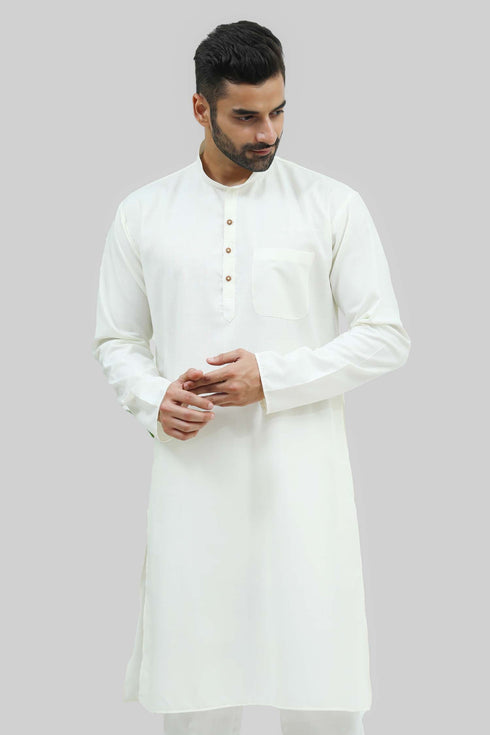 Veshbhoshaa Bluesaanchi Men'S Light Cream Silk Kurta Set