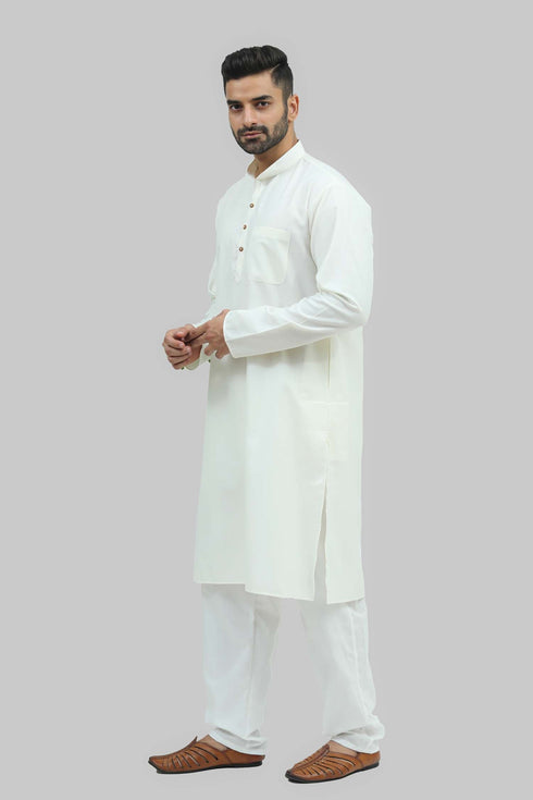Veshbhoshaa Bluesaanchi Men'S Light Cream Silk Kurta Set