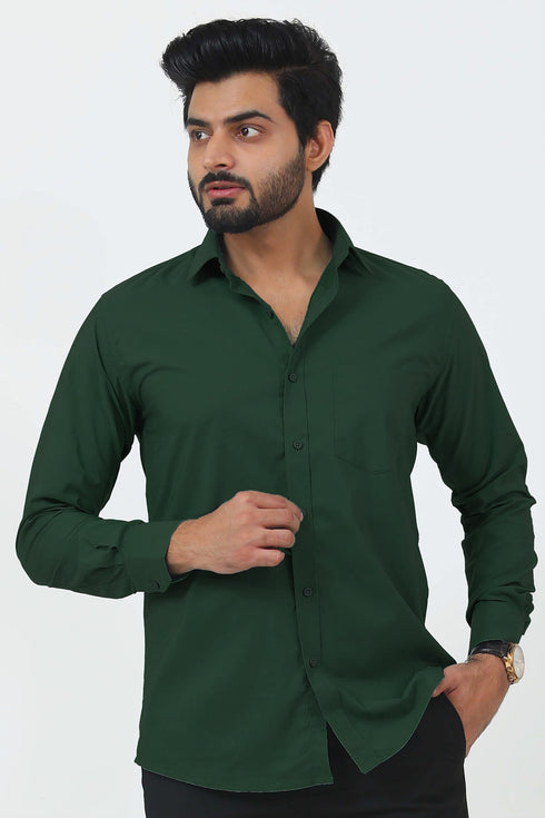 Veshbhoshaa Bluebird Men'S Dark Green Cotton Lycra Formal Shirt