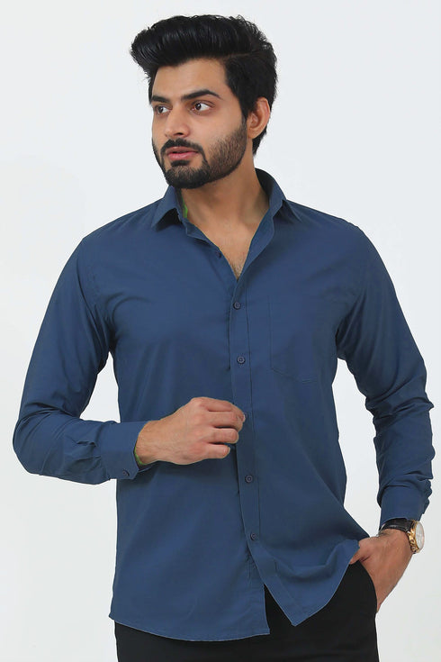 Veshbhoshaa Bluebird Men'S Blue Cotton Lycra Formal Shirt