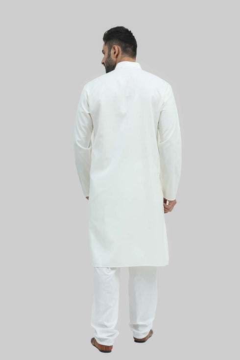 Veshbhoshaa Bluesaanchi Men'S Light Cream Silk Kurta Set