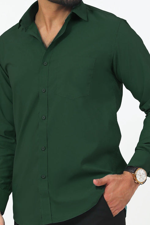 Veshbhoshaa Bluebird Men'S Dark Green Cotton Lycra Formal Shirt