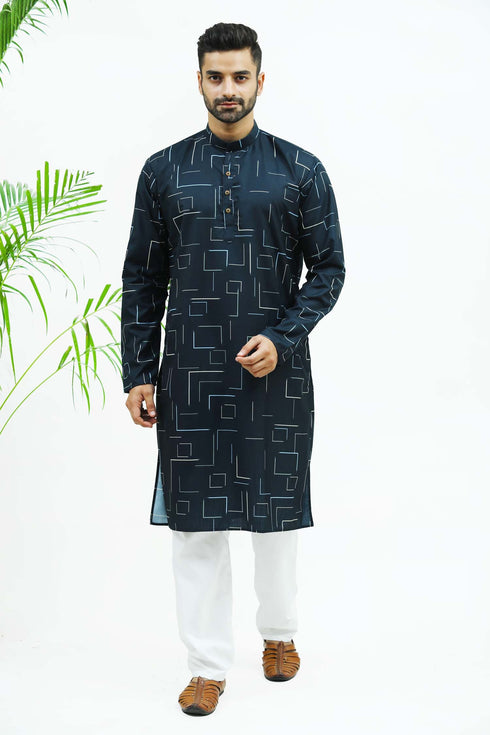 Veshbhoshaa Bluesaanchi Men'S Dark Blue Printed Kurta Set