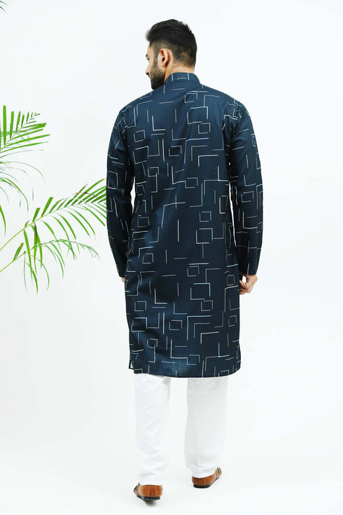 Veshbhoshaa Bluesaanchi Men'S Dark Blue Printed Kurta Set