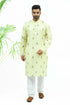 Veshbhoshaa Bluesaanchi Men'S Light Yellow Printed Kurta Set