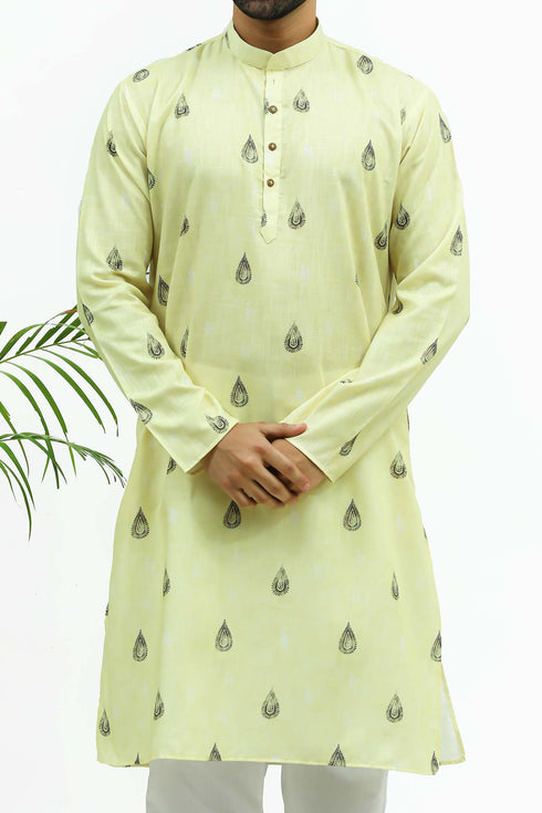 Veshbhoshaa Bluesaanchi Men'S Light Yellow Printed Kurta Set