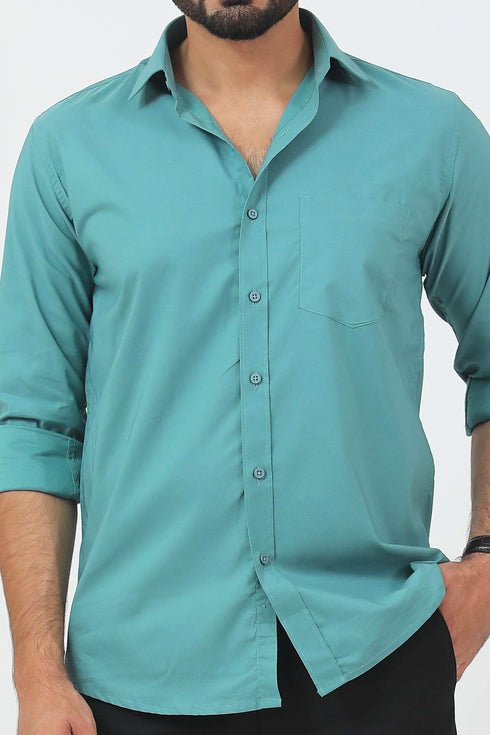 Veshbhoshaa Bluebird Men'S Sea Green Cotton Lycra Formal Shirt