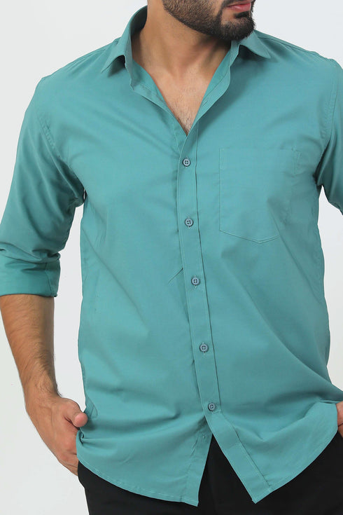 Veshbhoshaa Bluebird Men'S Sea Green Cotton Lycra Formal Shirt