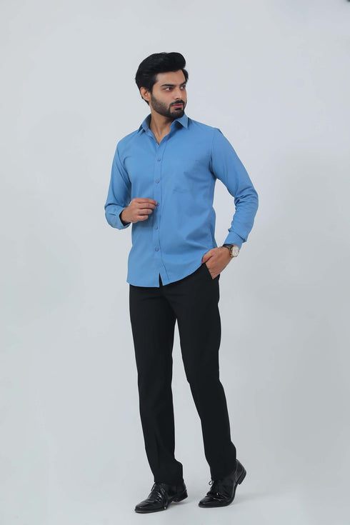 Veshbhoshaa Bluebird Men'S Blue Cotton Lycra Formal Shirt