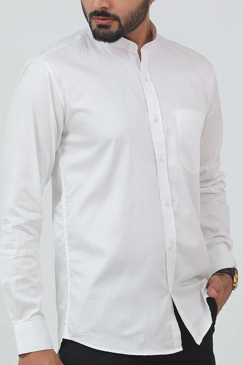 Veshbhoshaa Bluebird Men'S White Mandarin Collar Formal Shirt