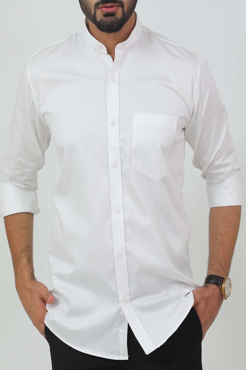 Veshbhoshaa Bluebird Men'S White Mandarin Collar Formal Shirt
