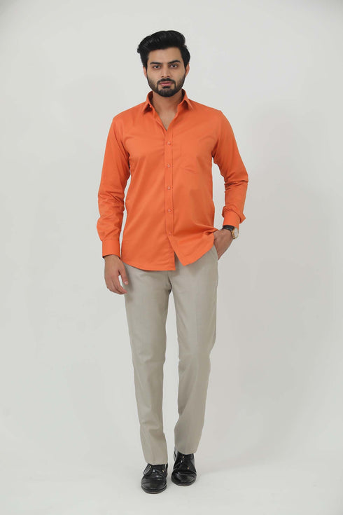 Veshbhoshaa Bluebird Men'S Orange Cotton Lycra Formal Shirt