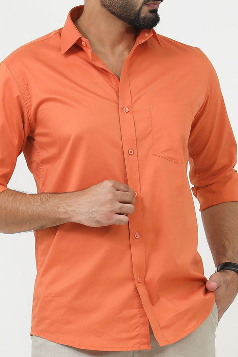 Veshbhoshaa Bluebird Men'S Orange Polycotton Formal Shirt