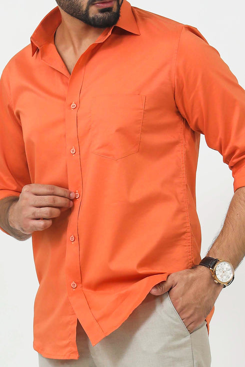 Veshbhoshaa Bluebird Men'S Orange Cotton Lycra Formal Shirt