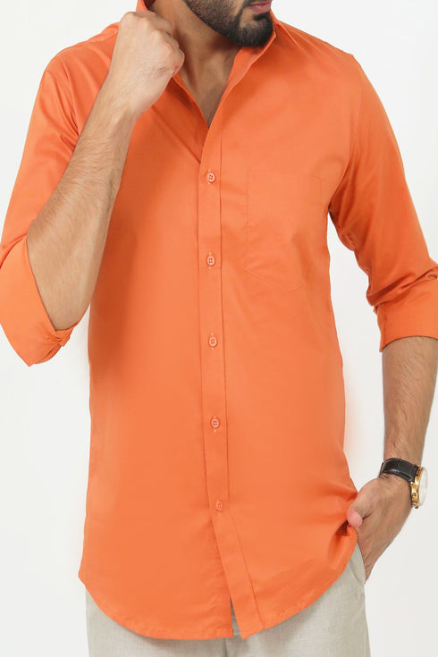 Veshbhoshaa Bluebird Men'S Orange Cotton Lycra Formal Shirt