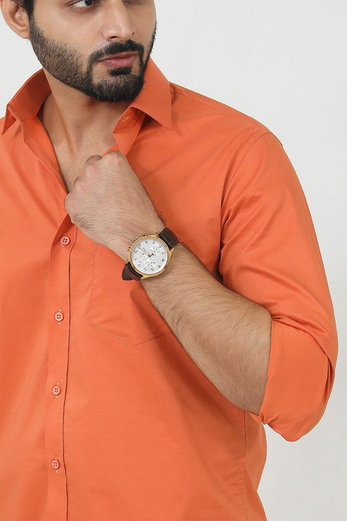 Veshbhoshaa Bluebird Men'S Orange Polycotton Formal Shirt
