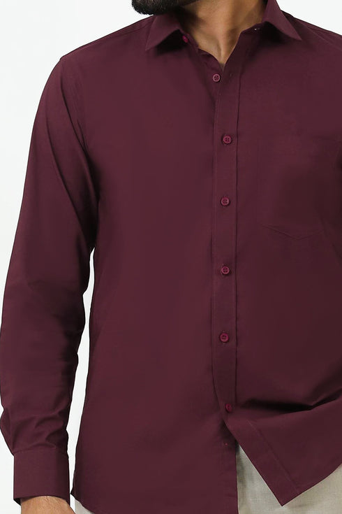 Veshbhoshaa Bluebird Men'S Dark Maroon Cotton Lycra Formal Shirt