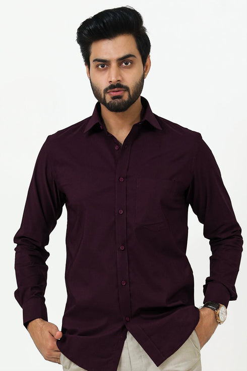 Veshbhoshaa Bluebird Men'S Dark Purple Cotton Lycra Formal Shirt