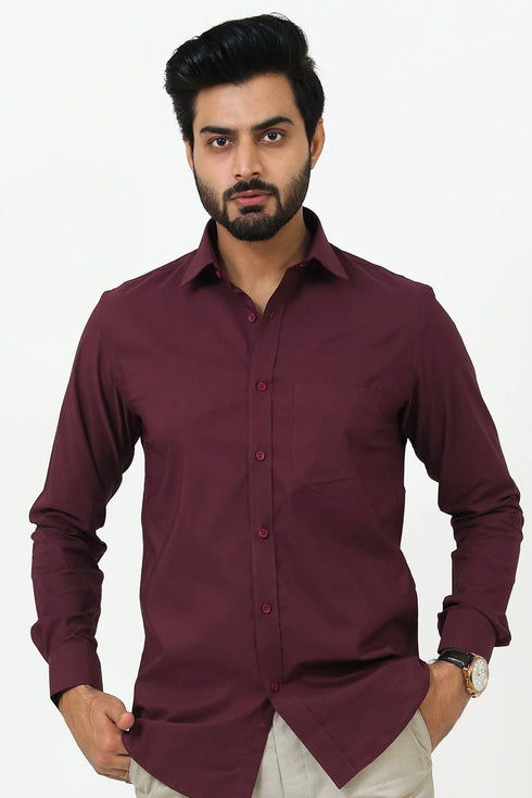 Veshbhoshaa Bluebird Men'S Dark Maroon Cotton Lycra Formal Shirt