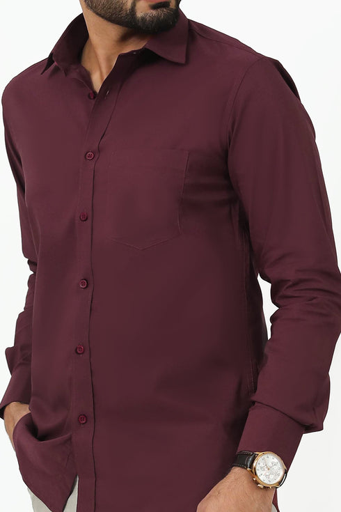 Veshbhoshaa Bluebird Men'S Dark Maroon Cotton Lycra Formal Shirt