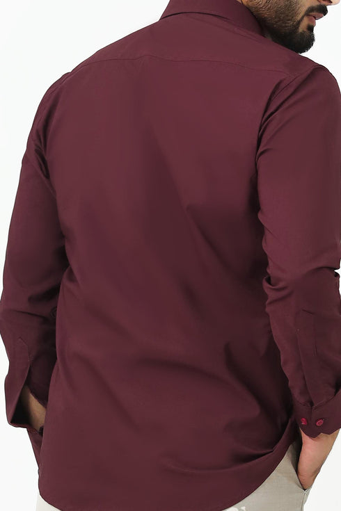 Veshbhoshaa Bluebird Men'S Dark Maroon Cotton Lycra Formal Shirt