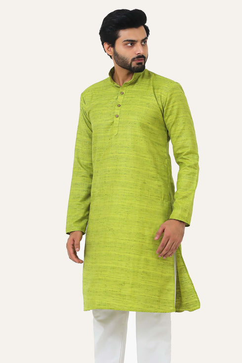 Veshbhoshaa Bluesaanchi Light Green Textured Men'S Kurta Set