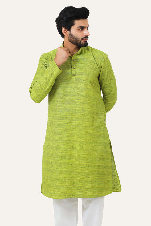 Veshbhoshaa Bluesaanchi Light Green Textured Men'S Kurta Set