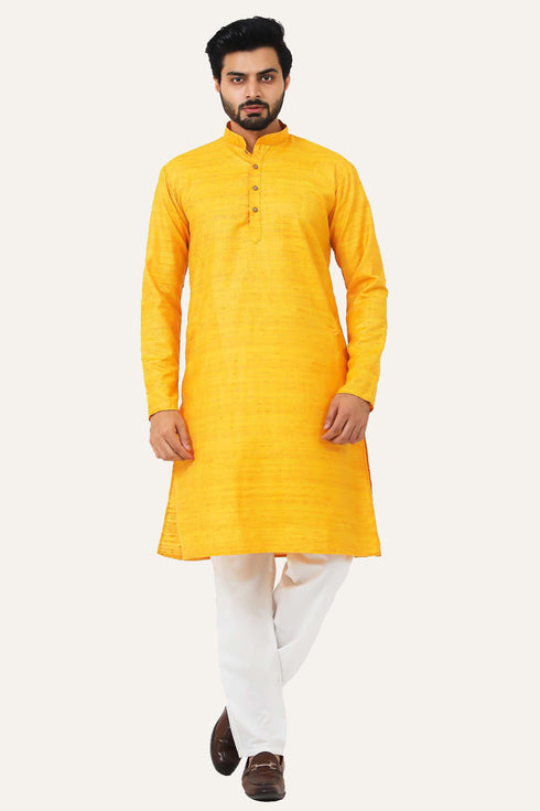 Veshbhoshaa Bluesaanchi Yellow Textured Men'S Kurta Set