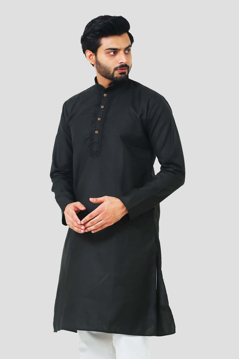 Veshbhoshaa Bluesaanchi Men'S Black Magic Slub Kurta Set