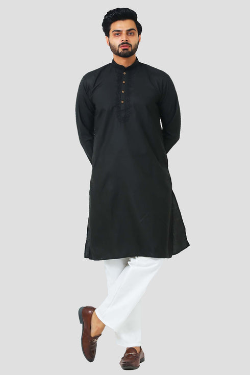 Veshbhoshaa Bluesaanchi Men'S Black Magic Slub Kurta Set