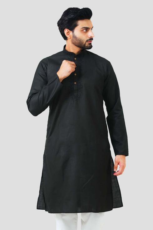 Veshbhoshaa Bluesaanchi Men'S Black Magic Slub Kurta Set