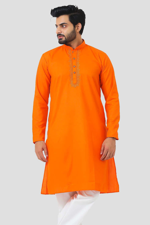 Veshbhoshaa Bluesaanchi Men'S Orange Magic Slub Kurta Set