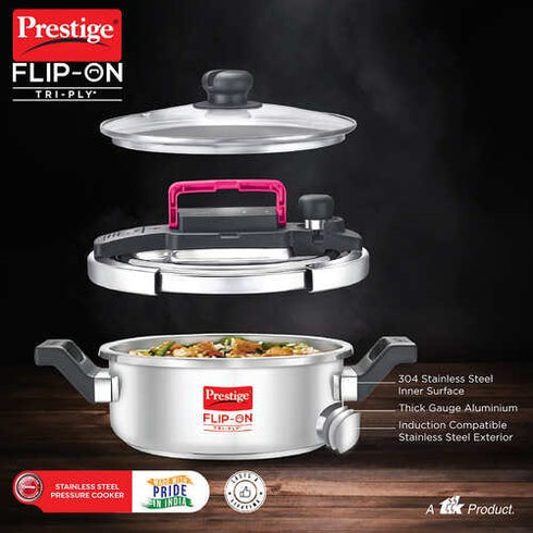 Prestige Flip-on Tri-ply Stainless Steel Pressure Cooker 3 L 220 Micron