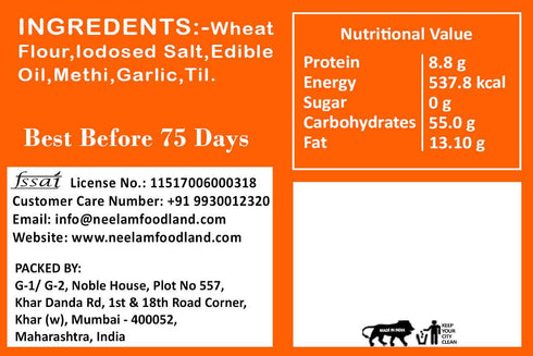 Neelam Foodland Whole Wheat Methi Garlic Khakhra