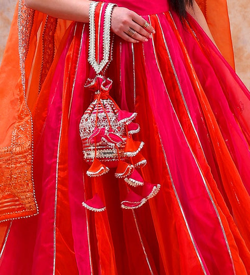 Pomcha Jaipur Dil Kash Orange Pink Double Shade Anarkali