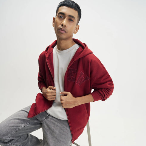 XYXX Crew Oversized Zipper Hoodie - Varsity Red
