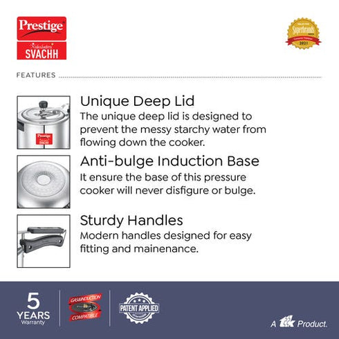 Prestige Svachh Nakshatra Plus Aluminium Pressure Cooker 5 L Combo