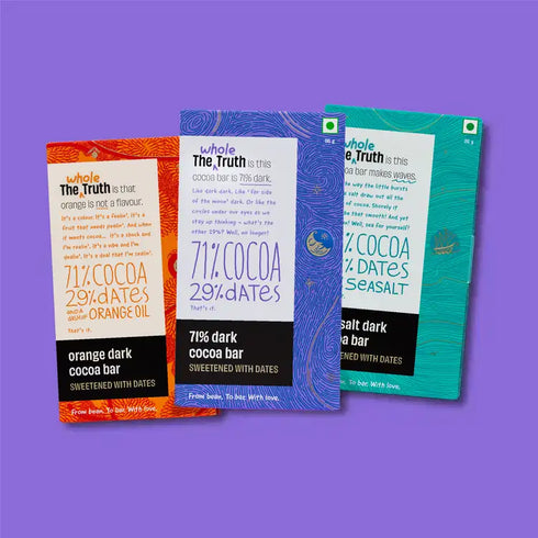 Whole The Truth Assorted 70% Dark Cocoa Bar Sweetened with Dates
