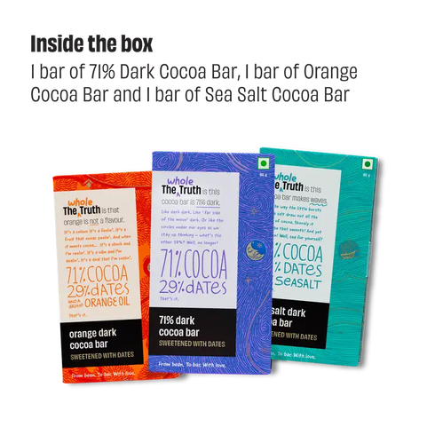 Whole The Truth Assorted 70% Dark Cocoa Bar Sweetened with Dates