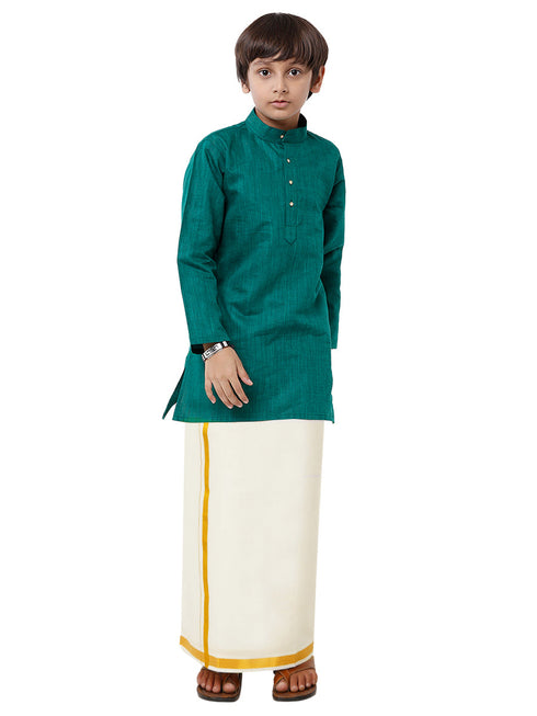 Ramraj Cotton Boys Fantastic Kurta & Cream Dhoti Set Green FS5