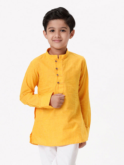 Ramraj Cotton Boys Breeze Cotton Full Sleeves Yellow Kurta