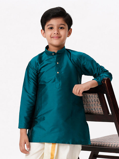 Ramraj Cotton Boys Full Sleeves Dark Green Shiny Kurta K3