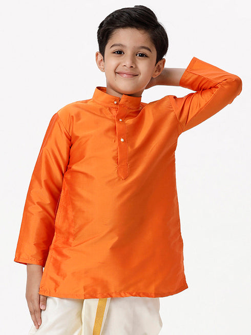 Ramraj Cotton Boys Full Sleeves Orange Shiny Kurta K2